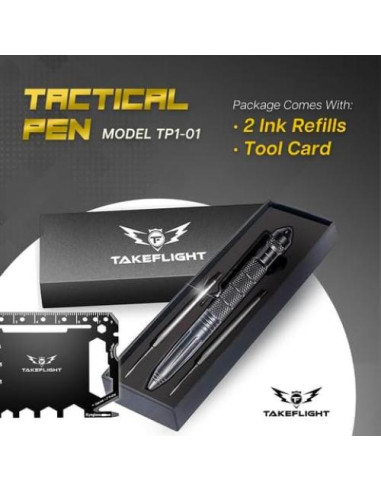 Bolígrafo Táctico TF TAKEFLIGHT - EDC Supervivencia Negro