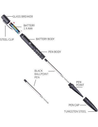 Bolígrafo Táctico MCCC con Linterna LED y Rompevidrios