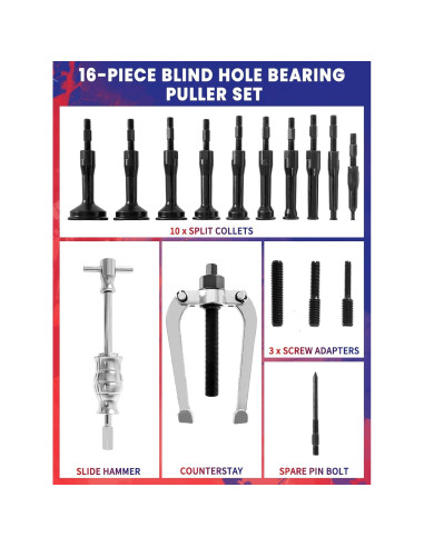 Kit Extractor de Rodamientos Punmew 16pcs 8-58mm