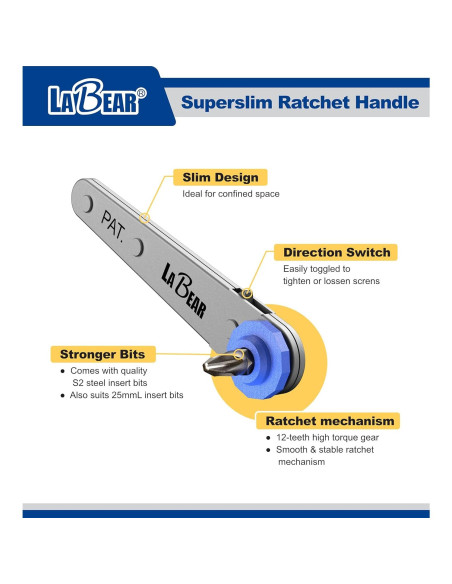 Juego de Llave de Carraca Mini LABEAR 12 Piezas Acero Vanadio