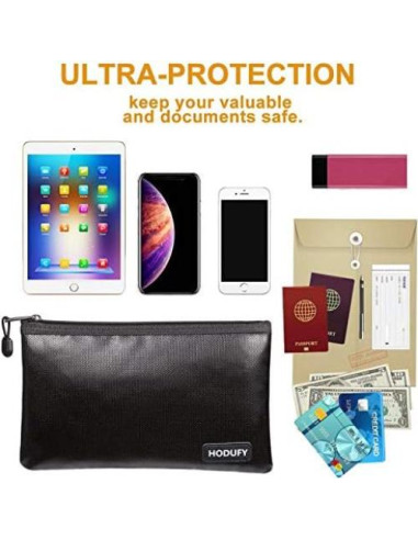 Bolsa de Dinero a Prueba de Fuego Hodufy 26.9x17.0cm Negra
