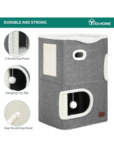 Casa para Gatos YITAHOME 2 Pisos con Rascador y Cueva Gris 2