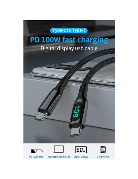 Cable BoxWave USB-C a USB-C 100W con Pantalla LED 182 cm