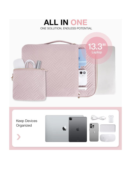 BAGSMART Funda para Laptop 13-14" Rosa Bebé con Accesorios