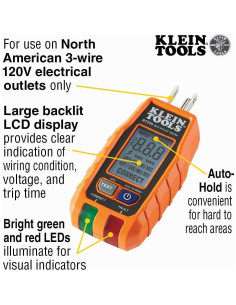 Probador GFCI Klein Tools RT250 con Pantalla LCD 120V 2