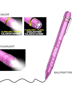 Bolígrafo Táctico MCCC Rosa con Linterna LED y Rompedor 2