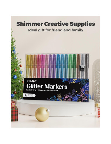 16 Marcadores Brillantes JusArt 0.7mm Tinta No Tóxica