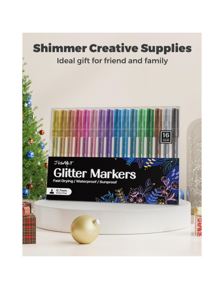 16 Marcadores Brillantes JusArt 0.7mm Tinta No Tóxica