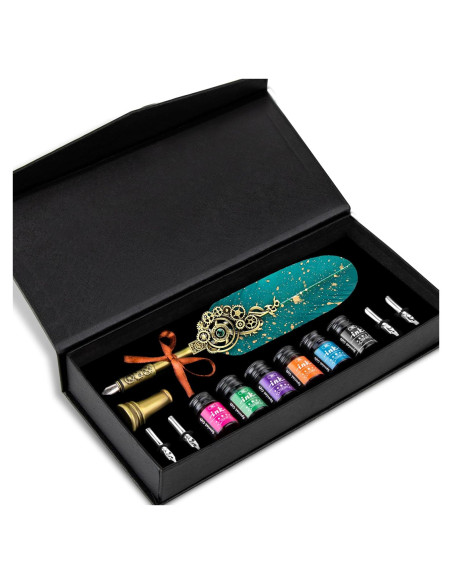 Juego de Pluma de Caligrafía NC con 6 Tintas y Soporte Verde