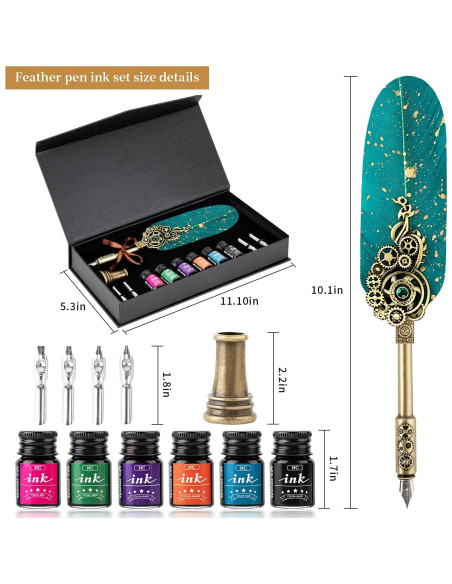 Juego de Pluma de Caligrafía NC con 6 Tintas y Soporte Verde