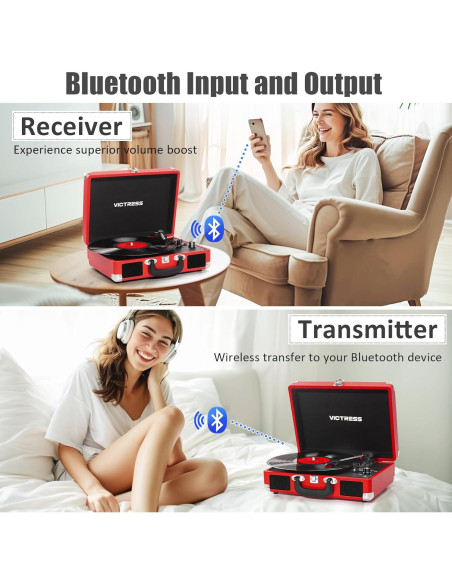 Reproductor de Vinilo VICTRESS TE-001F-RD Bluetooth Rojo
