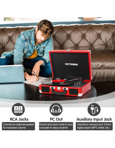 Reproductor de Vinilo VICTRESS TE-001F-RD Bluetooth Rojo