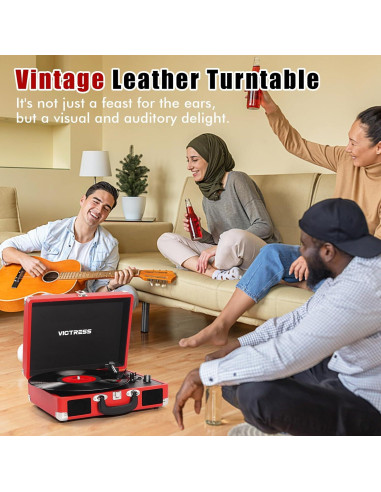 Reproductor de Vinilo VICTRESS TE-001F-RD Bluetooth Rojo