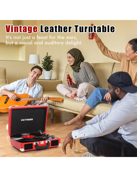 Reproductor de Vinilo VICTRESS TE-001F-RD Bluetooth Rojo