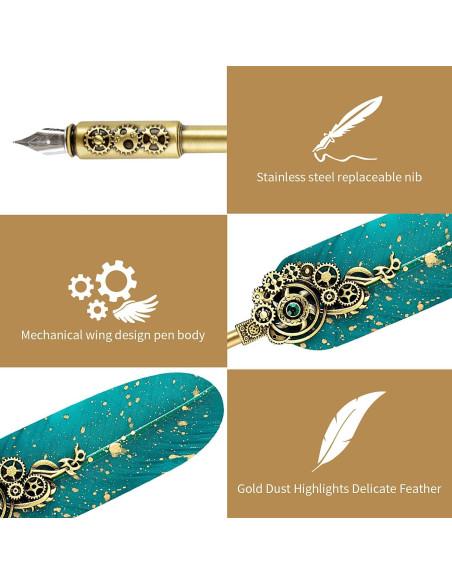 Juego de Pluma de Caligrafía NC con 6 Tintas y Soporte Verde