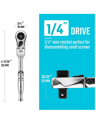 DURATECH Mango de Carraca 1/4" Flexible 72 Dientes Acero