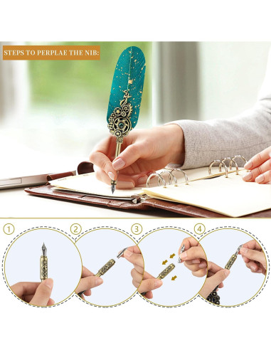 Juego de Pluma de Caligrafía NC con 6 Tintas y Soporte Verde