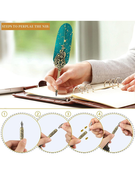 Juego de Pluma de Caligrafía NC con 6 Tintas y Soporte Verde