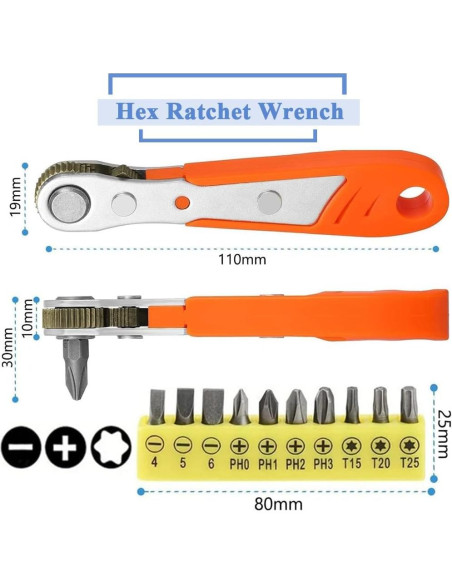 Llave de Carraca Mini Eyech 11 en 1 con Puntas 1/4"