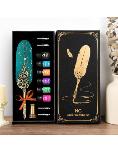 Juego de Pluma de Caligrafía NC con 6 Tintas y Soporte Verde