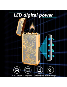 Encendedor Eléctrico TIKIUKI Dragón Dorado Recargable Plasma 2