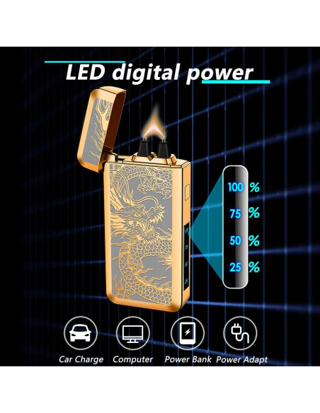 Encendedor Eléctrico TIKIUKI Dragón Dorado Recargable Plasma