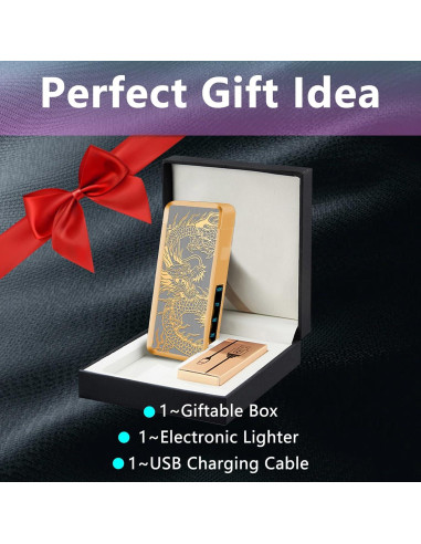 Encendedor Eléctrico TIKIUKI Dragón Dorado Recargable Plasma