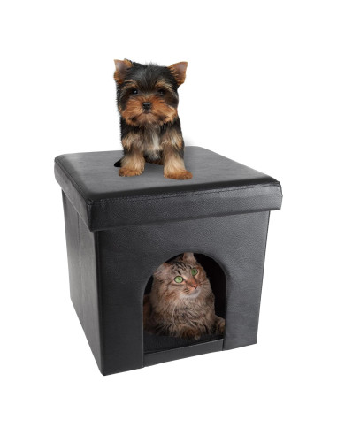 Casa para Gatos PETMAKER Plegable con Almohada Negra