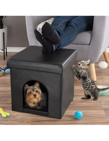 Casa para Gatos PETMAKER Plegable con Almohada Negra