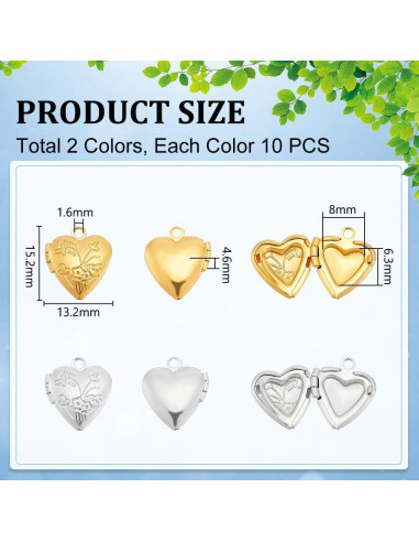 20 Piezas Charm Corazón Marco de Foto UNICRAFTALE DIY Joyería