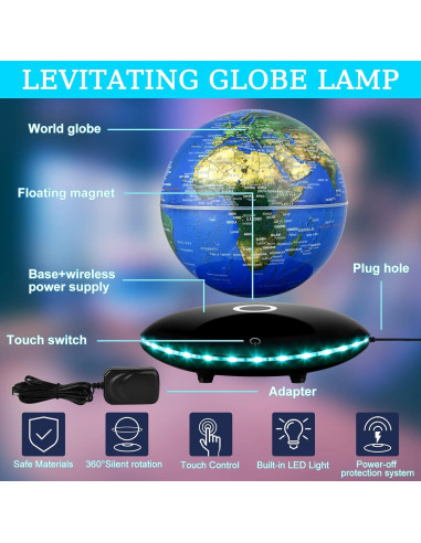 Globo Levitatante Magnético Mapa Mundial 15,24 cm LED