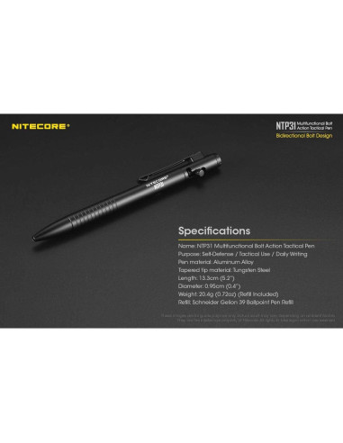 Bolígrafo táctico Nitecore NTP31 multifuncional acero