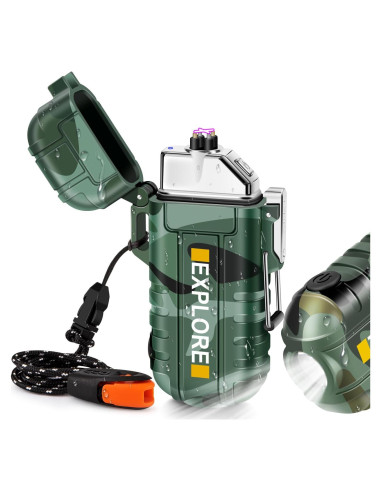 Encendedor Eléctrico LcFun Doble Arco Impermeable con Linterna