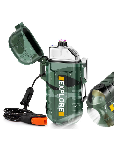 Encendedor Eléctrico LcFun Doble Arco Impermeable con Linterna