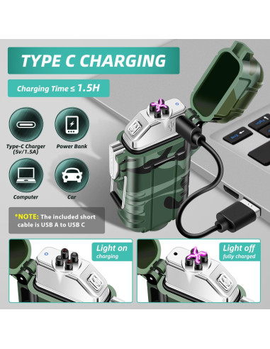 Encendedor Eléctrico LcFun Doble Arco Impermeable con Linterna