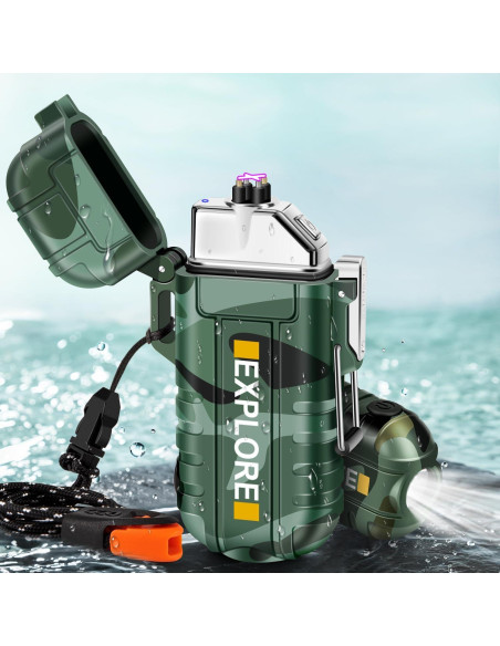 Encendedor Eléctrico LcFun Doble Arco Impermeable con Linterna