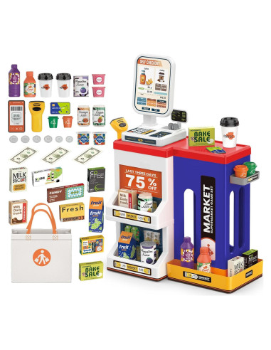 Caja Registradora de Juguete deAO con Escáner y Sonido Azul