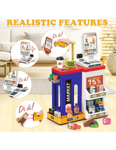 Caja Registradora de Juguete deAO con Escáner y Sonido Azul