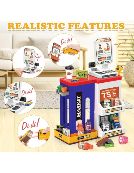 Caja Registradora de Juguete deAO con Escáner y Sonido Azul