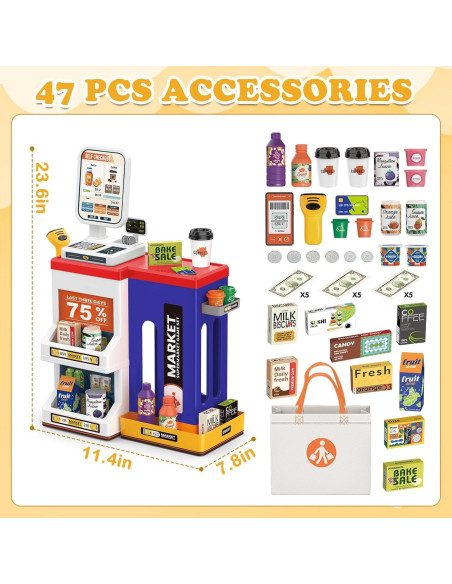 Caja Registradora de Juguete deAO con Escáner y Sonido Azul