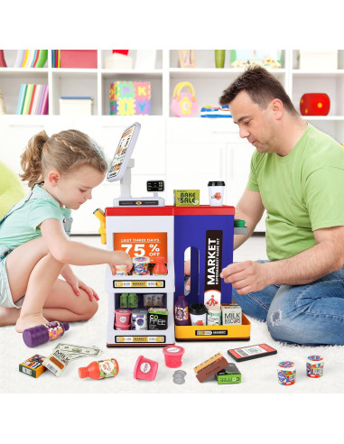 Caja Registradora de Juguete deAO con Escáner y Sonido Azul