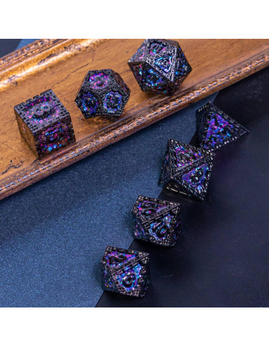 Juego de Dados Metálicos DND UDIXI 7PCS Lentejuelas Moradas