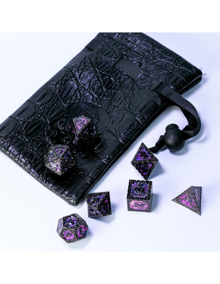 Juego de Dados Metálicos DND UDIXI 7PCS Lentejuelas Moradas