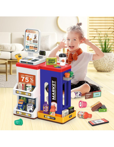 Caja Registradora de Juguete deAO con Escáner y Sonido Azul