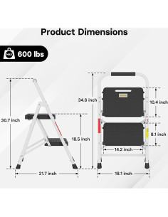 Escalera Plegable BONTEC 2 Peldaños 272kg Antideslizante 2