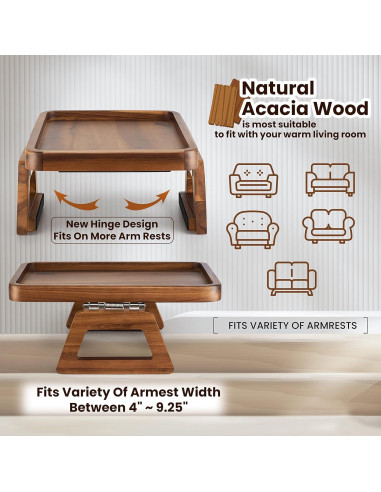 Mesa de Brazo de Sofá Tinamo AT01 - Madera Acacia Plegable