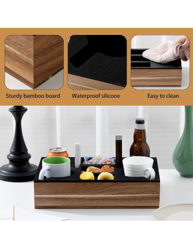 Bandeja Soporte Tazas Yerliker de Silicona y Madera Acacia
