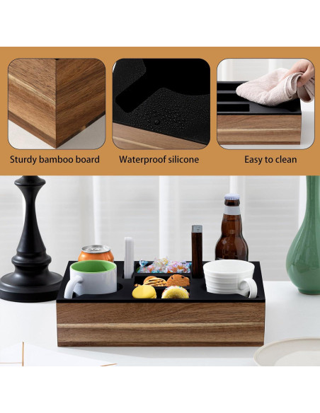 Bandeja Soporte Tazas Yerliker de Silicona y Madera Acacia