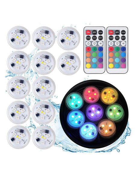 Luz LED Sumergible RGBW 12 PCS con Control Remoto