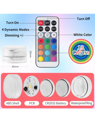 Luz LED Sumergible RGBW 12 PCS con Control Remoto